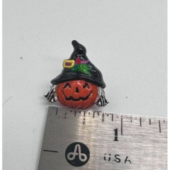 BEST Jack O Lantern Pumpkin Brooch Pierced Earrings Set Enamel Halloween Witch - Picture 14 of 14